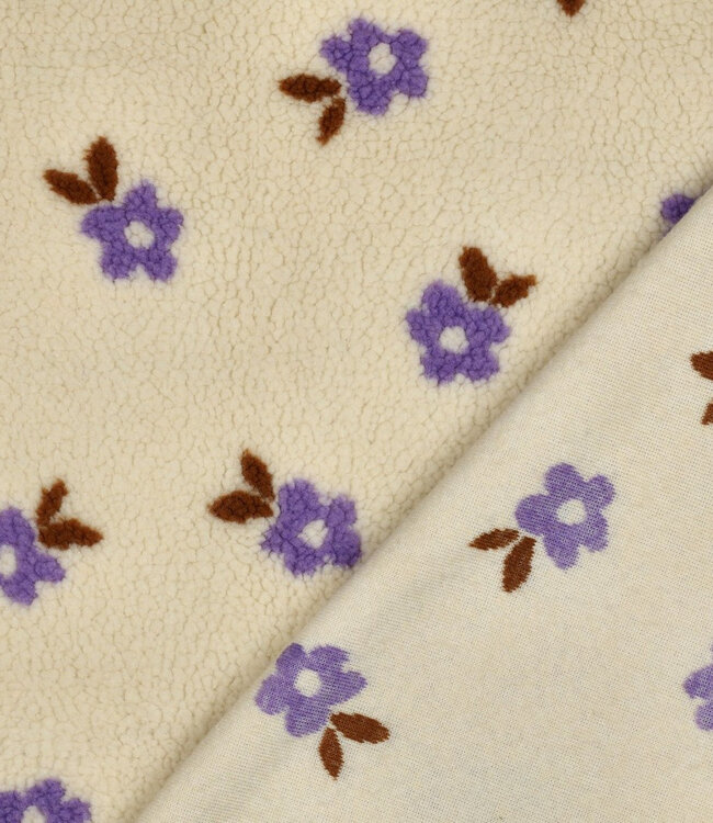Poppy fabrics ecru bloemen  - stevige teddy