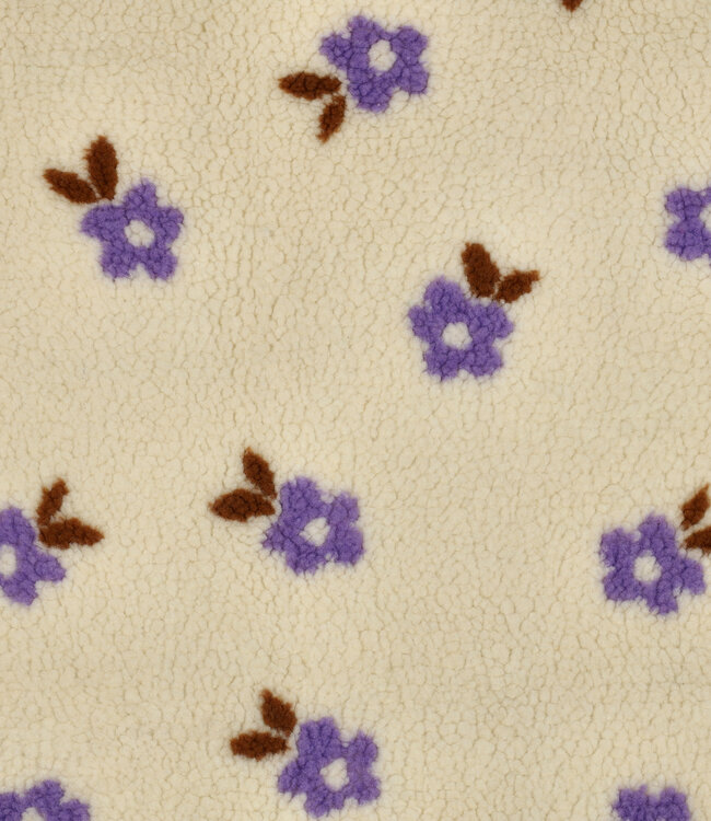 Poppy fabrics ecru bloemen  - stevige teddy