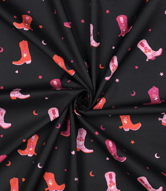 Poppy fabrics cowboy boots - fijne poplin katoen