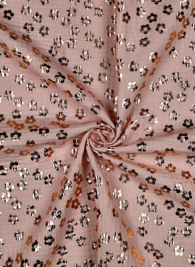 Poppy fabrics pink foil flowers - tetra / double gauze