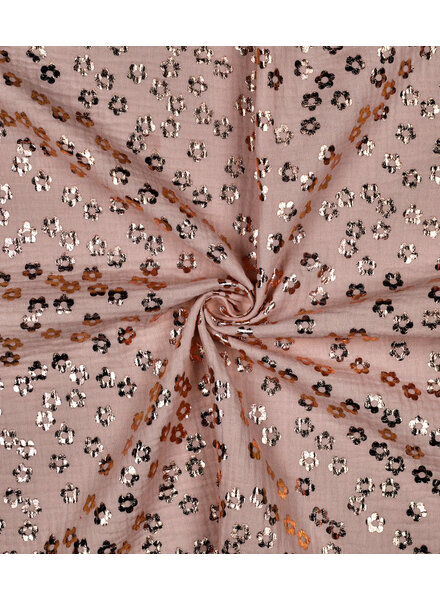 Poppy fabrics pink foil flowers - tetra / double gauze