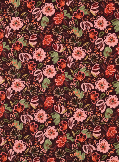 Poppy fabrics burgundy flowers - knit