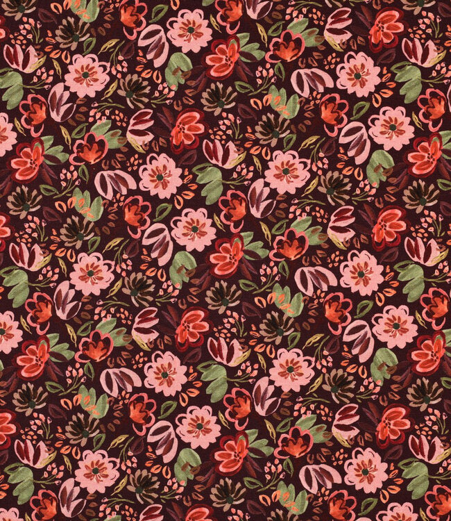 Poppy fabrics bordeaux bloemen - tricot