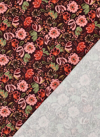 Poppy fabrics burgundy flowers - knit