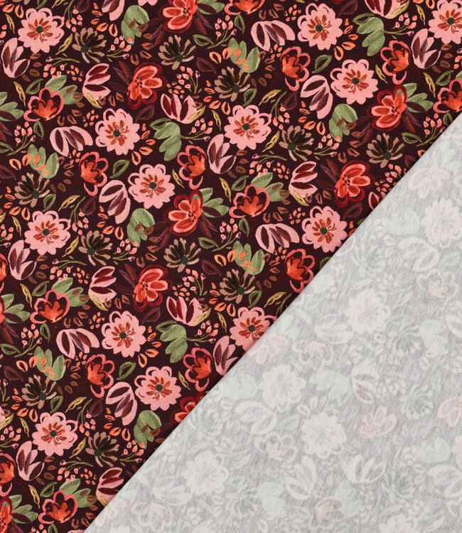 Poppy fabrics bordeaux bloemen - tricot