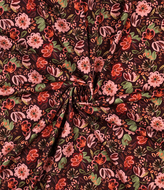 Poppy fabrics burgundy flowers - knit