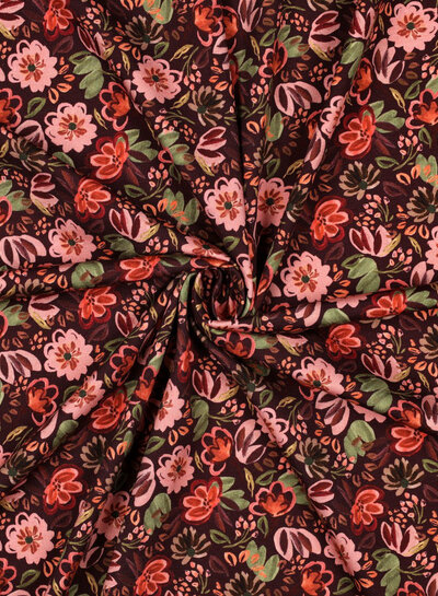 Poppy fabrics bordeaux bloemen - tricot