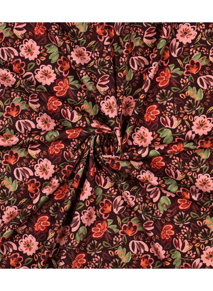 Poppy fabrics burgundy flowers - knit