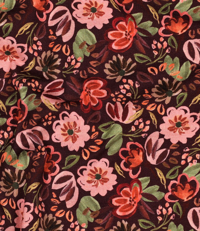 Poppy fabrics bordeaux bloemen - tricot