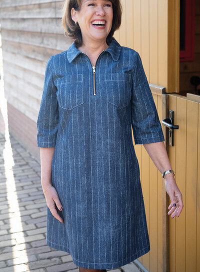 Poppy fabrics indigo subtle stripe - denim jeans