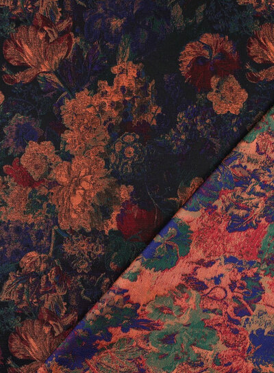 Poppy fabrics multicolor flowers - jacquard