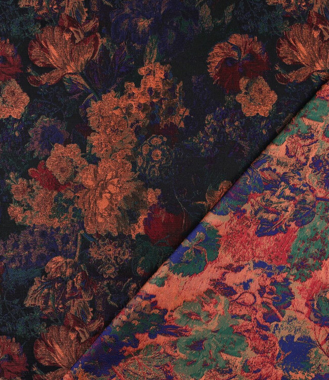 Poppy fabrics multicolor bloemen - jacquard