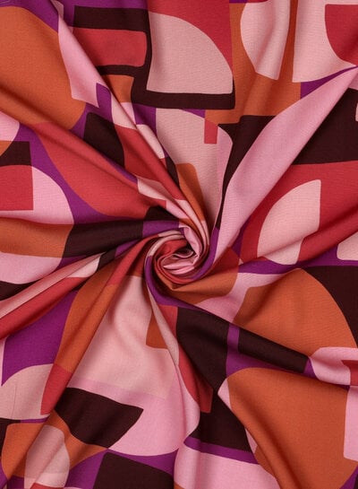 Poppy fabrics abstracte print roze - lenzing viscose