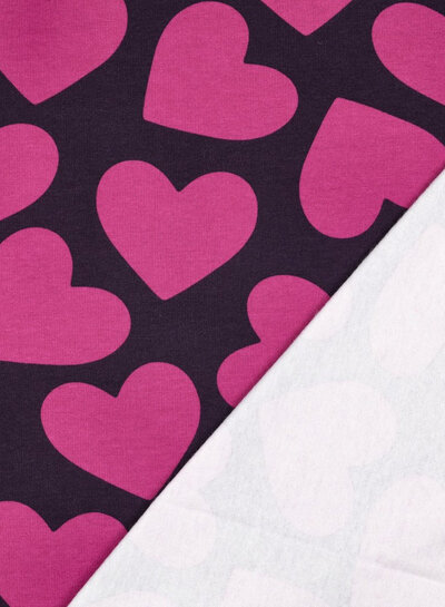 Poppy fabrics fuchsia hearts on burgundy - soft sweater