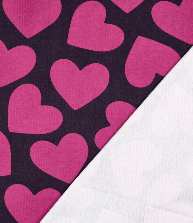 Poppy fabrics hartjes fuchsia op bordeaux  - zachte sweater