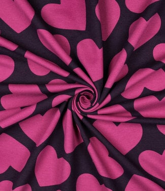 Poppy fabrics fuchsia hearts on burgundy - soft sweater
