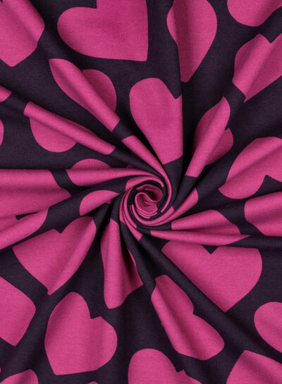 Poppy fabrics fuchsia hearts on burgundy - soft sweater