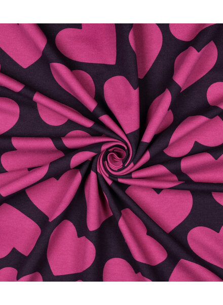 Poppy fabrics fuchsia hearts on burgundy - soft sweater