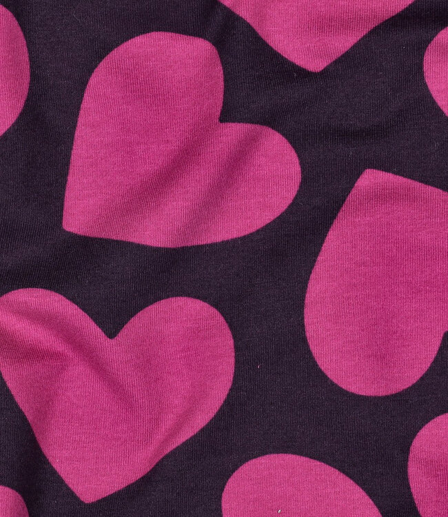 Poppy fabrics hartjes fuchsia op bordeaux  - zachte sweater