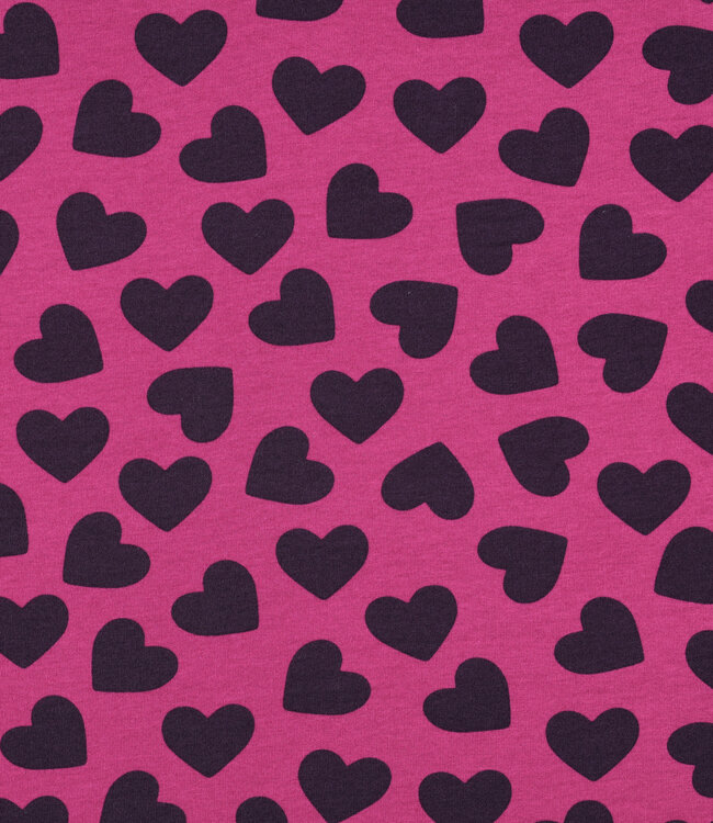 Poppy fabrics hartjes bordeaux op fuchsia  - zachte sweater