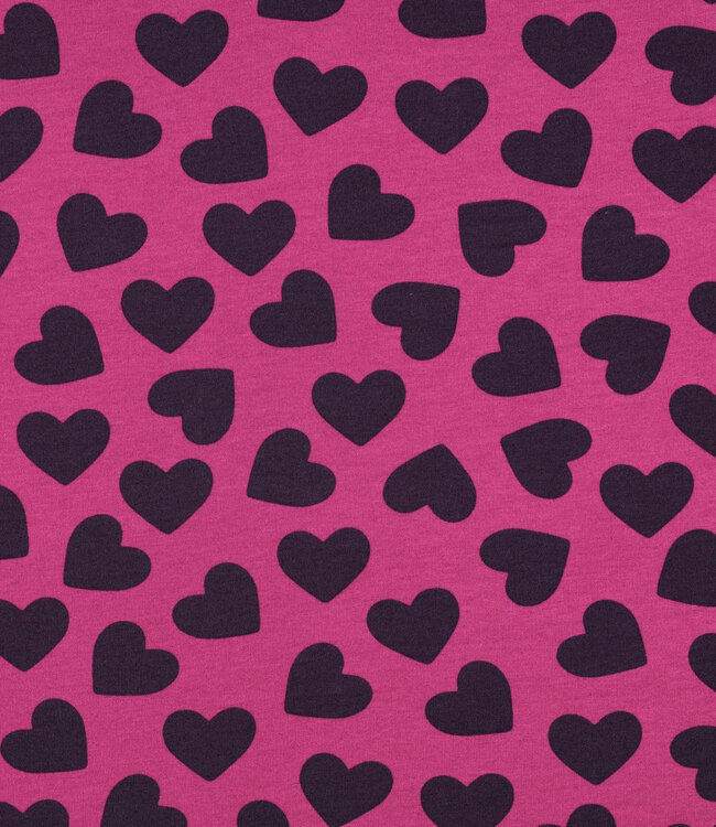 Poppy fabrics hartjes bordeaux op fuchsia  - zachte sweater