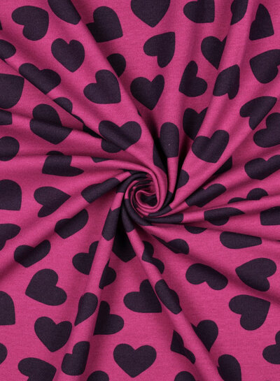 Poppy fabrics burgundy hearts on fuchsia - soft sweater