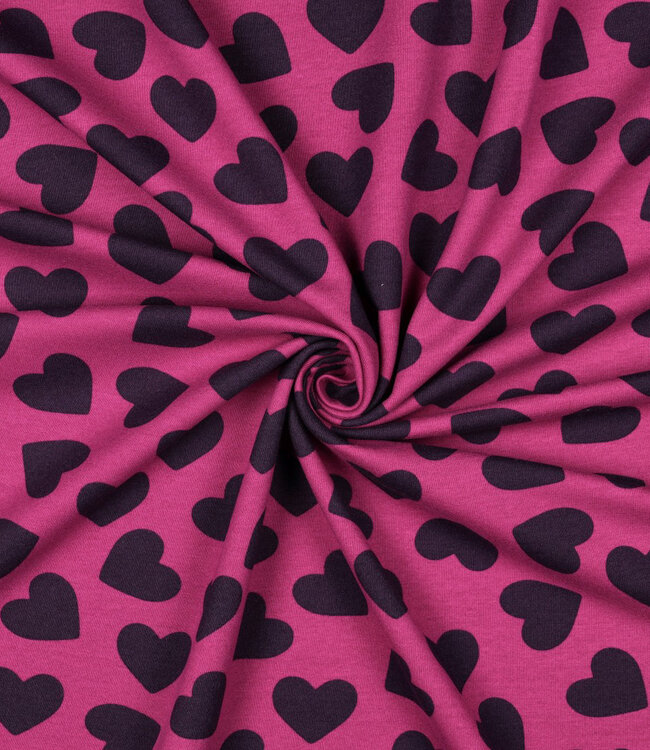 Poppy fabrics hartjes bordeaux op fuchsia  - zachte sweater