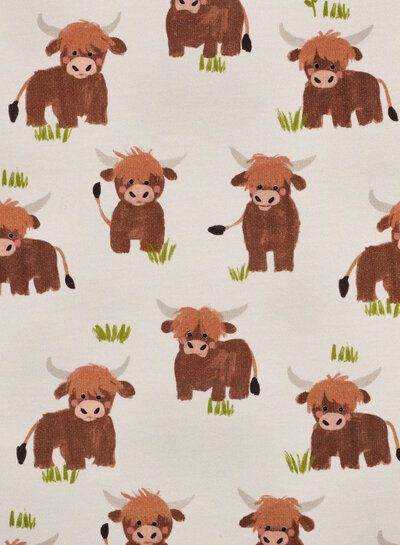 Poppy fabrics gebroken wit highland cow - zachte sweater