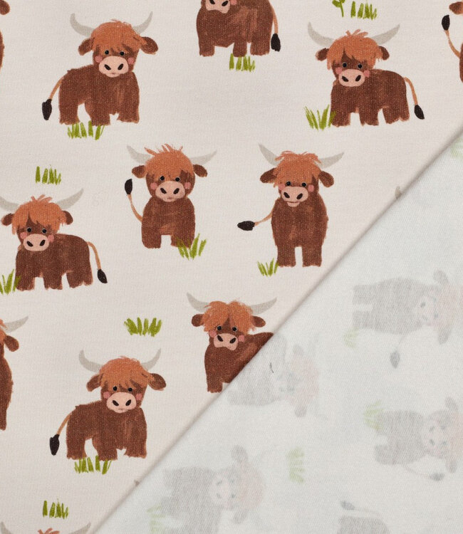 Poppy fabrics gebroken wit highland cow - zachte sweater