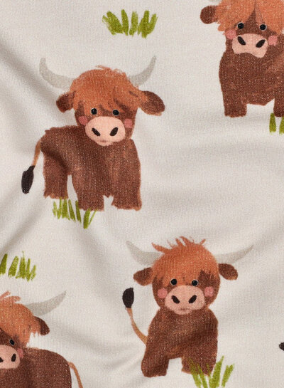 Poppy fabrics gebroken wit highland cow - zachte sweater