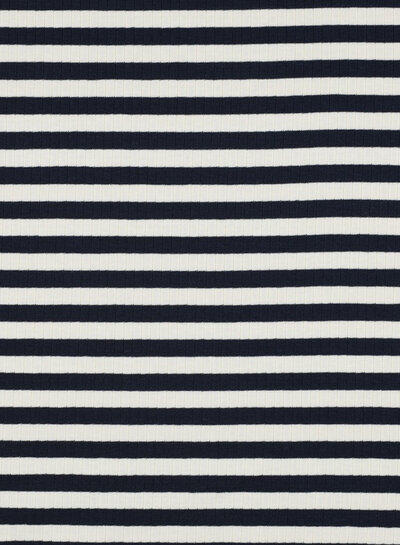 Poppy fabrics marine streepjes - geribbelde tricot