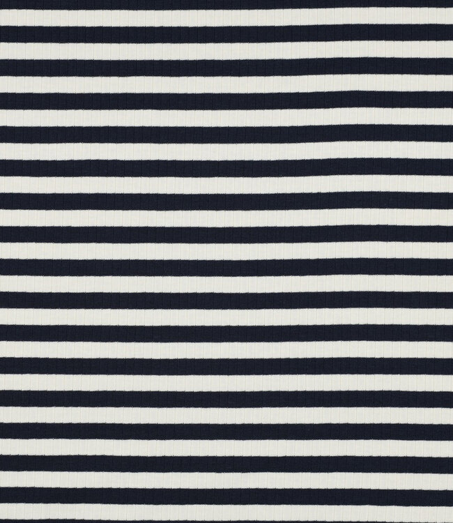 Poppy fabrics marine streepjes - geribbelde tricot