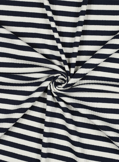 Poppy fabrics marine streepjes - geribbelde tricot