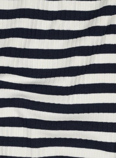 Poppy fabrics marine streepjes - geribbelde tricot