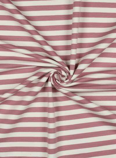 Madeline oudroze / ecru gestreept - prachtige stevige french terry