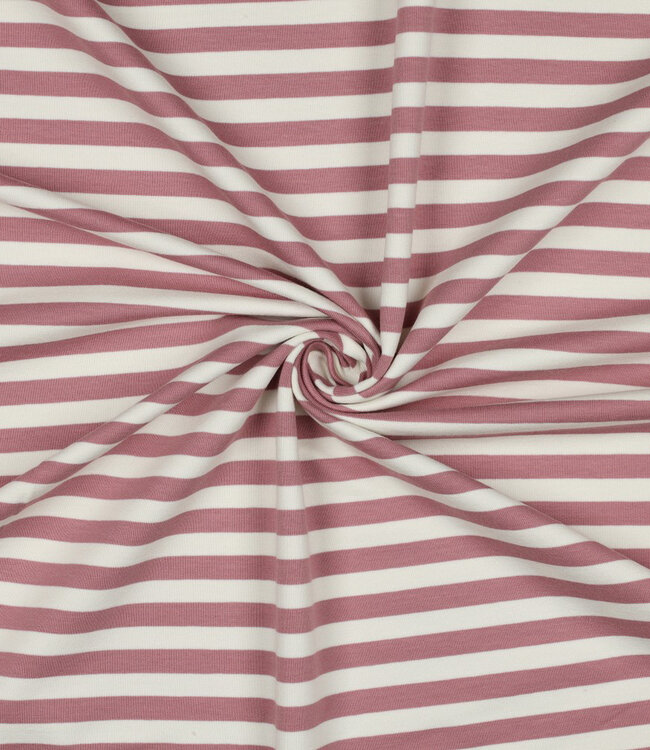 Madeline oudroze / ecru gestreept - prachtige stevige french terry