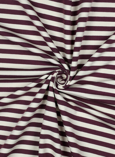 Madeline aubergine / ecru gestreept - prachtige stevige french terry