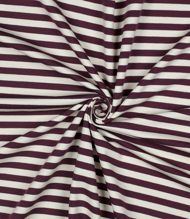 Madeline aubergine / ecru gestreept - prachtige stevige french terry