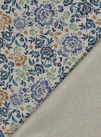 bohemian floral blue - linnen look canvas