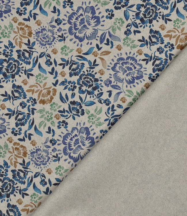 bohemian floral blue - linnen look canvas