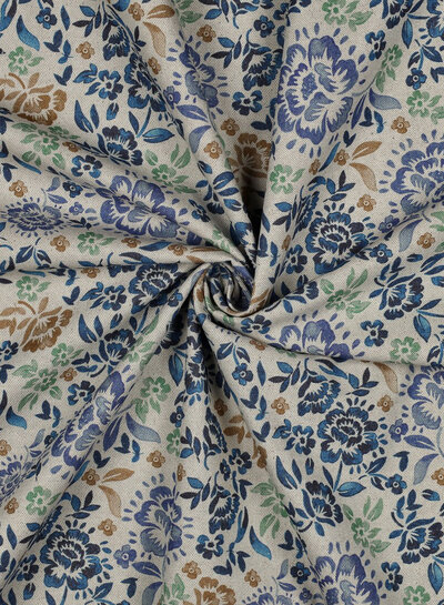 bohemian floral blue - linnen look canvas