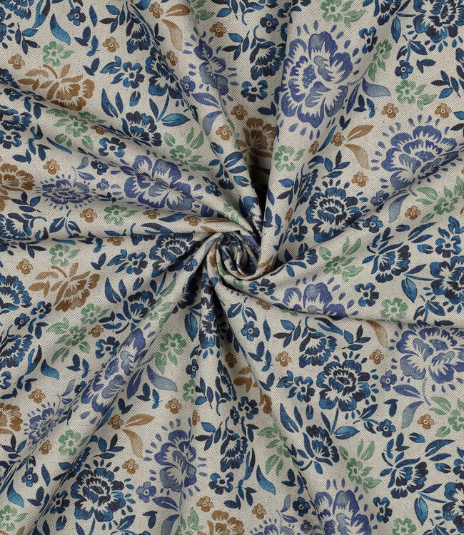 bohemian floral blue - linnen look canvas