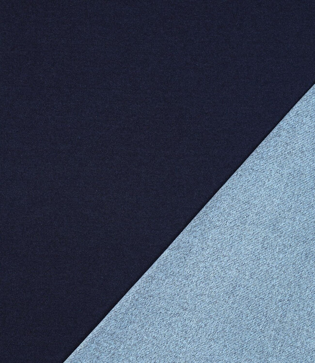 Poppy fabrics donkerblauw denim look - french terry