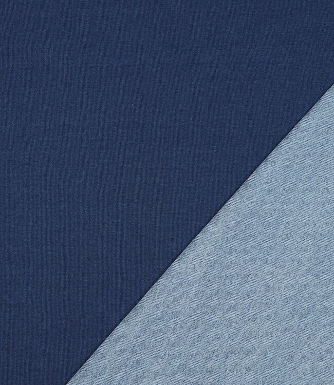 Poppy fabrics blauw denim look - french terry