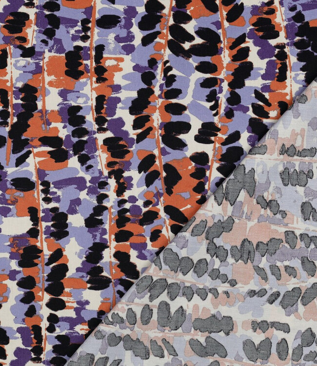 Poppy fabrics abstracte print lila - katoen viscose