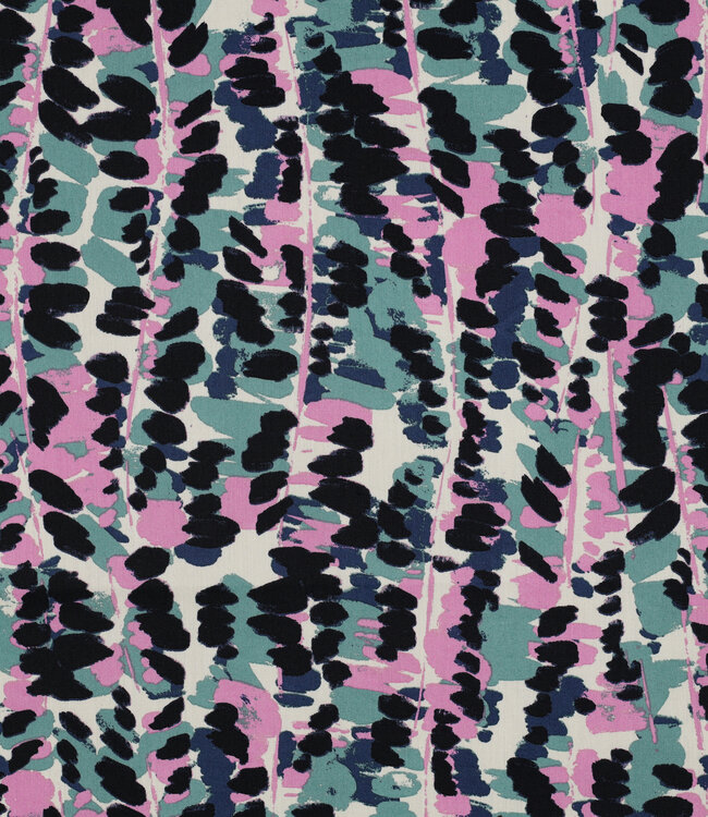 Poppy fabrics petrol roze abstracte print - katoen viscose