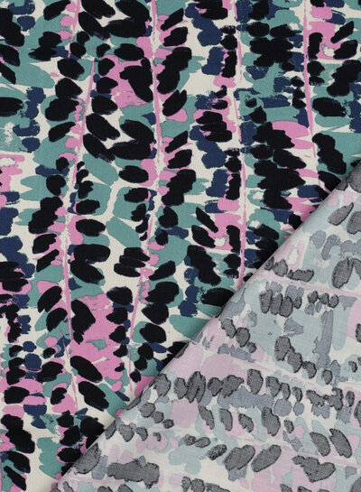 Poppy fabrics petrol pink abstract print - cotton viscose