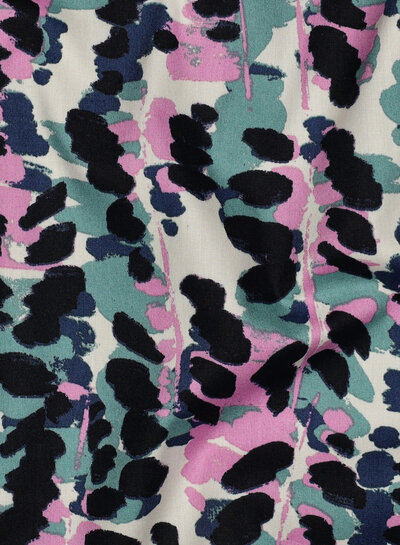 Poppy fabrics petrol roze abstracte print - katoen viscose