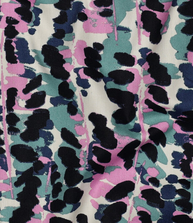 Poppy fabrics petrol roze abstracte print - katoen viscose