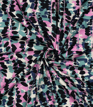 Poppy fabrics petrol pink abstract print - cotton viscose